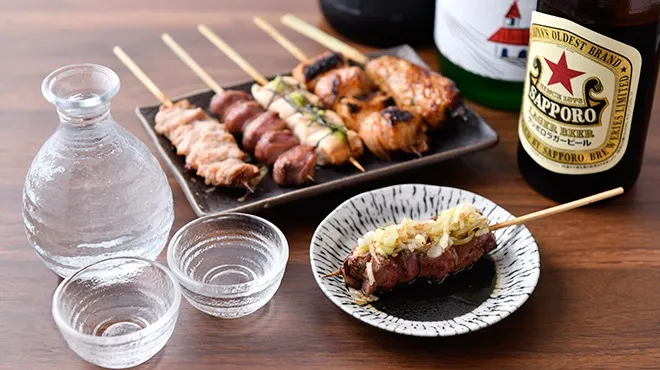 おまかせ6本 (せせり、砂肝、ささみ、ねぎま、つくね) 瞬間ねぎレバー